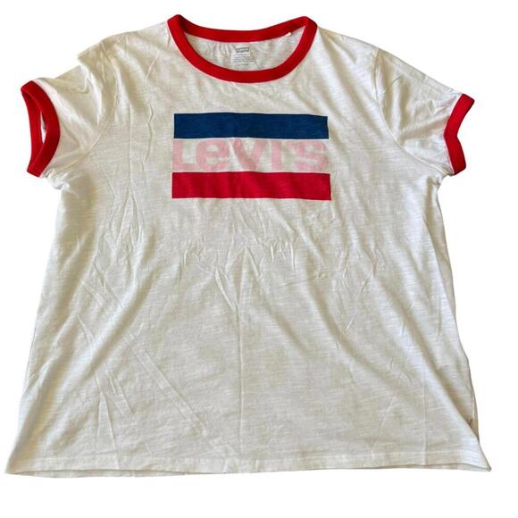 Levi’s Retro Logo Ringer T-Shirt White Red Trim Women’s XL Graphic Cotton Top - Picture 1 of 5
